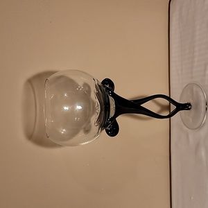 Alucja Art Glass Pedestal Bowl Dark Purple And Clear Glass